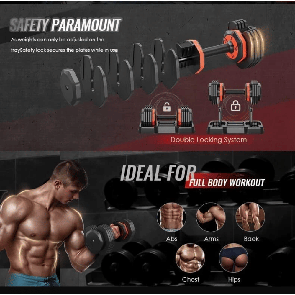 Adjustable Dumbbell Set 2x 25LB Dumbbell for Men & Women Body Building Training