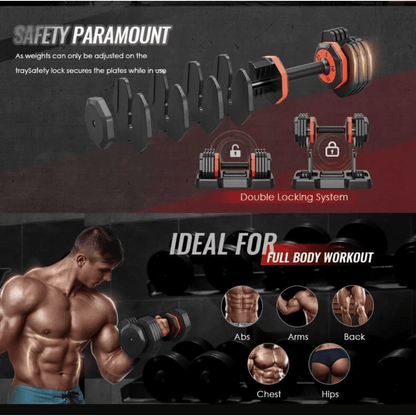 Adjustable Dumbbell Set 2x 25LB Dumbbell for Men & Women Body Building Training